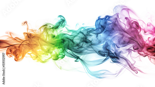 A vibrant rainbow smoke plume flowing across a transparent background, isolated