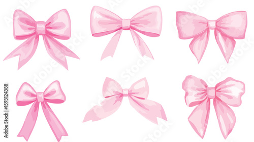 Watercolor Coquette Pink Bow Ribbon Element Set