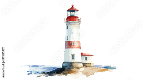 Serene Watercolor Lighthouse Scene