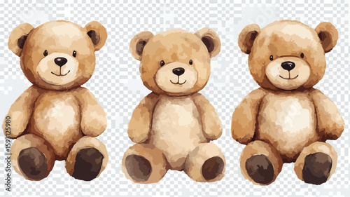 Watercolor Teddy Bear Transparent Element Set
