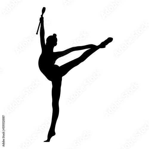 Gymnast.Gymnast performs an exercise with clubs.Silhouette.Vector illustration.