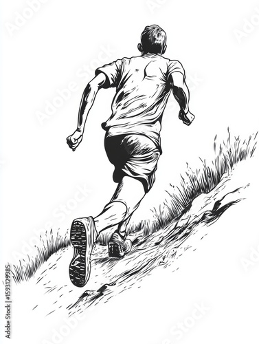Line drawing of a person jogging uphill