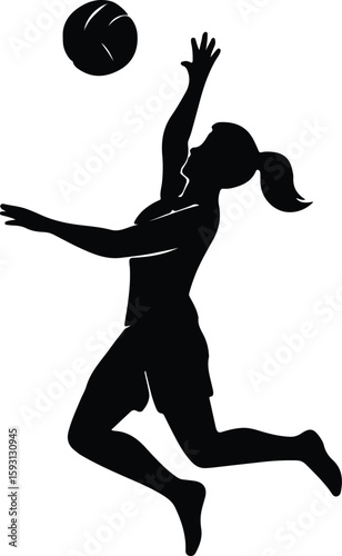 Silhouette Volleyball player spiking the ball action pose Vector Illustrator