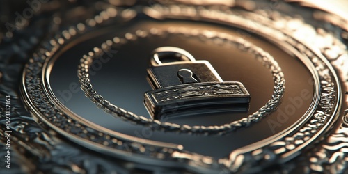 The image features a close-up of an emblem designed to symbolize cybersecurity. It contains a keyhole lock, which represents the security and privacy elements in digital services.