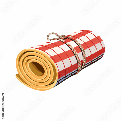 Folded picnic blanket – Checkered blanket tightly rolled with carry straps.
