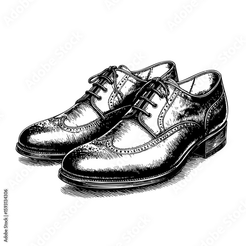 Vintage Leather Shoes – Gentleman’s Footwear in Copperplate Engraving Style