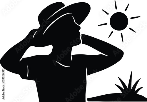 Silhouette woman in summer hat sunbathing near the sea Vector Illustrator
