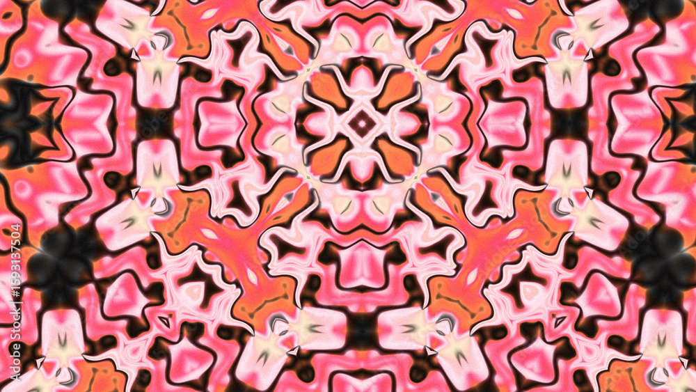 Naklejka premium Abstract Radiant Burst with Soft Grain Texture, Symmetrical Glow Pattern in Psychedelic Style, Radiating Circular Abstract with Subtle Noise, Kaleidoscopic Starburst with Gradient Flow