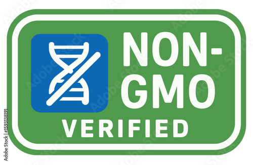 The non-gmo verified label signifies food is free of genetically modified ingredients, ensuring quality and health. Modern flat vector sticker label with icon and badge style, transparent background