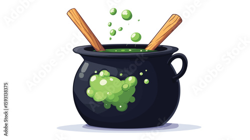 Enchanting witch cauldron with green potion