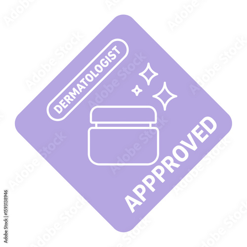 Dermatologist-approved skincare label, promoting product quality and skin health. Modern flat vector sticker label with icon and badge style, transparent background