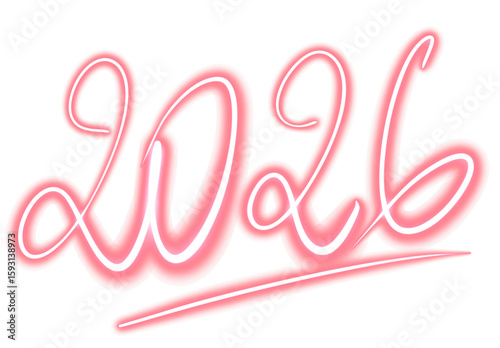 2026 text hand drawn with neon effect isolated , happy new year 2026 