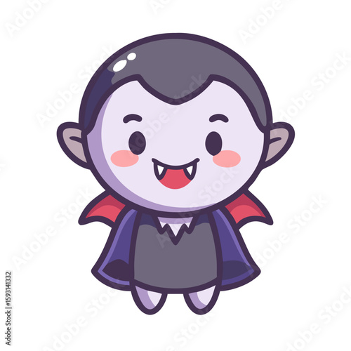 Smiling Vampire Kawaii Character – Cute Halloween Vector Icon
