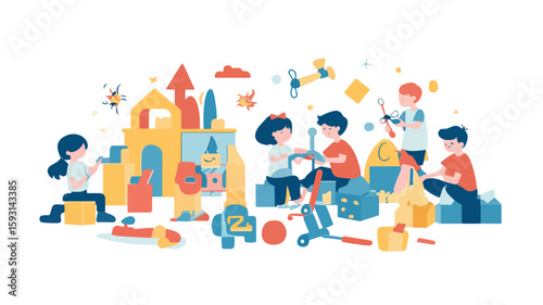 Joyful Kids in Wide Playroom Shot