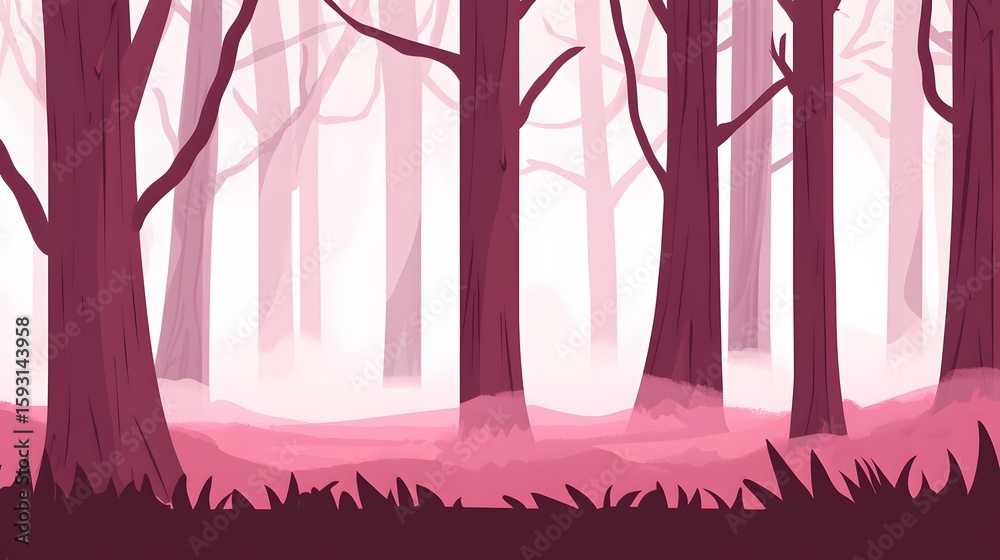 Obraz premium Pink Misty Forest Background Illustration