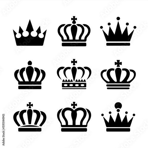 Royal Regalia: An assortment of regal crowns, symbolizing royalty and power, meticulously designed in elegant detail. 
