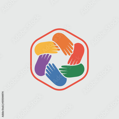 Circle of Hands: A symbolic representation of unity, collaboration, and diversity through the interconnected circle of colorful hands, conveying a message of togetherness and mutual support.
