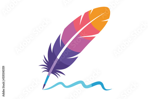 Abstract Feather Graphic: A vibrantly colored feather elegantly poised against a clean backdrop, symbolizing creativity, writing, and artistic expression. 