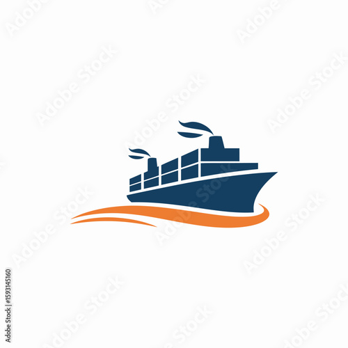 Shipping Vessel Illustration: A stylized graphic illustration captures a cargo ship navigating the ocean, symbolizing global trade, transportation and delivery.