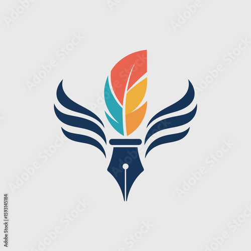 Creative Writing Emblem: A vibrant and stylized emblem of a pen and feather, embodying the essence of creative writing, innovation, and literary arts.
