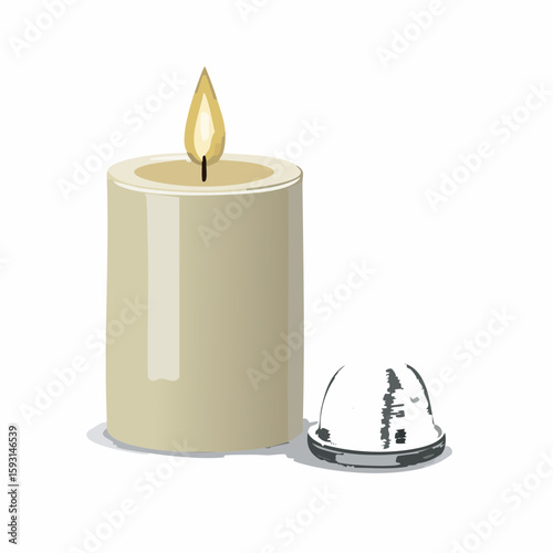 Candle snuffer – Metal snuffer next to an extinguished candle.
