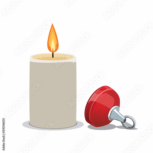 Candle snuffer – Metal snuffer next to an extinguished candle.
