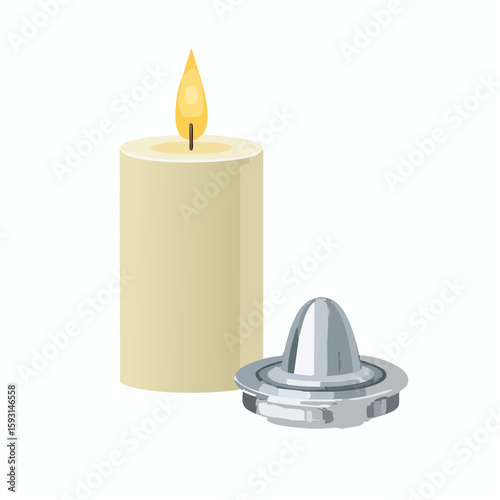 Candle snuffer – Metal snuffer next to an extinguished candle.
