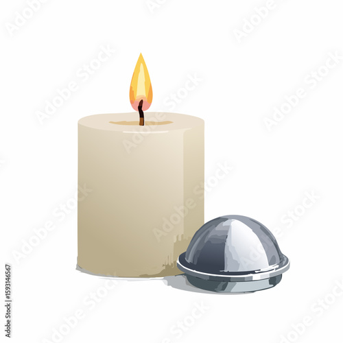 Candle snuffer – Metal snuffer next to an extinguished candle.
