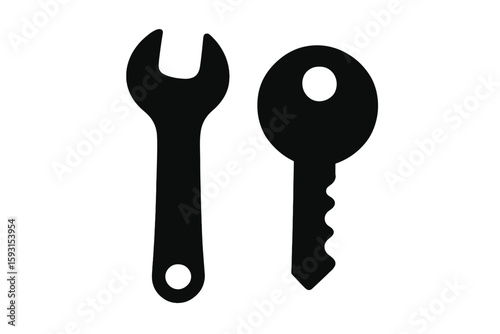Vector illustration of a wrench and screwdriver, representing a repair and service icon, isolated on a white background