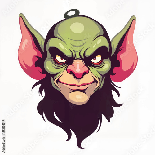 Cartoon goblin character with pointed ears and mischievous expression  