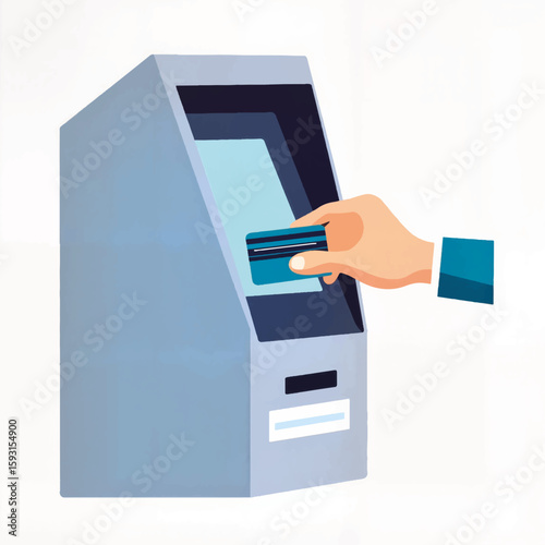 Hand inserting card into ATM machine in minimalist style  