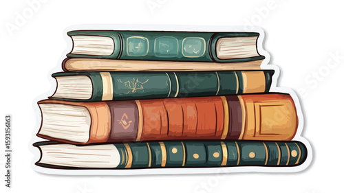 Stacked Books Sticker Wide Angle View