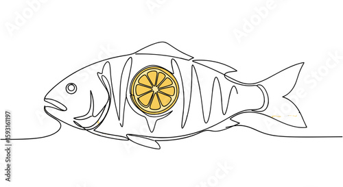 Lemon inside Fish: Artistic depiction of a lemon slice artfully placed within the contours of a fish, symbolizing a culinary pairing, or artistic expression.