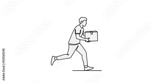 Quick Delivery Courier in Motion: A dynamic sketch of a courier, captured mid-stride, efficiently delivering a package, embodying speed and reliability. 