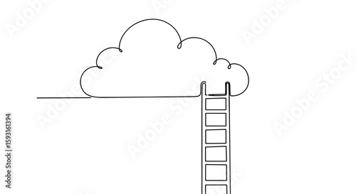Climbing to Cloud: An artistic illustration that is a ladder leading to a cloud, symbolizing dreams, and aspirations in a simplistic style.