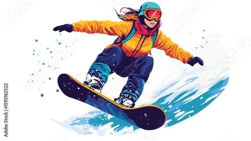 Female Snowboarder enjoying winter snowboarding