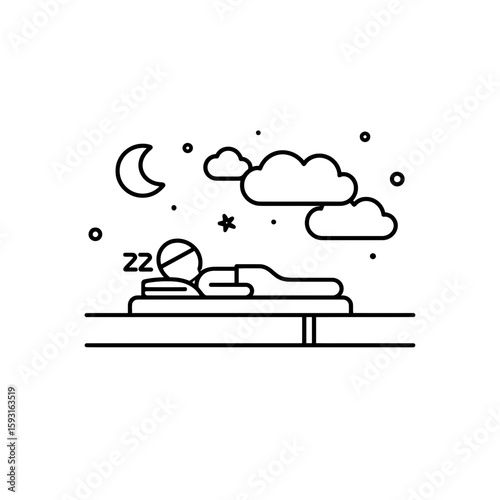 Sleeping person relaxes under starry night in calm bedroom with soft clouds