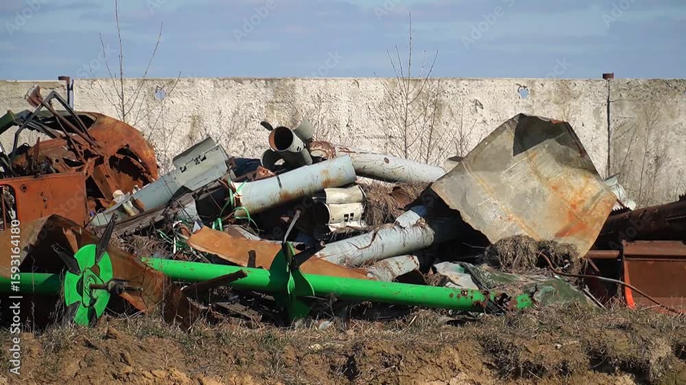 Remains of exploded ammunition, shells of multiple launch rocket ...