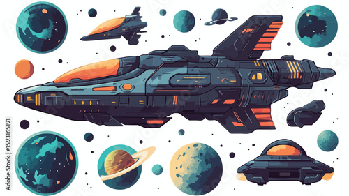 Space Sticker Icons Wide Angle View