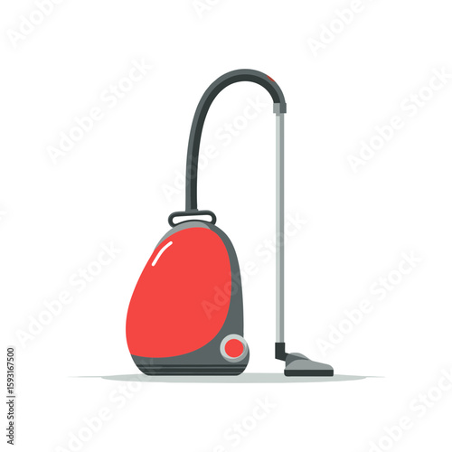 Flat Red and Gray Vacuum Cleaner Illustration on White Background – Minimal Animation Video for Housekeeping, Cleaning Services, and Modern Household Ads