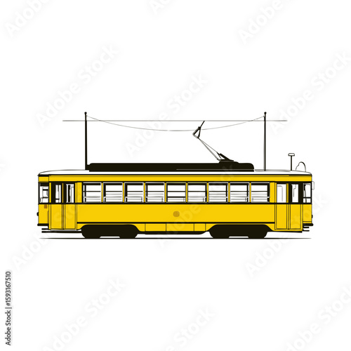 Retro Yellow Tram in Flat Style Moving Horizontally on White Background – Urban Public Transport Video for City Guides, Mobility Concepts, and Travel Promotions