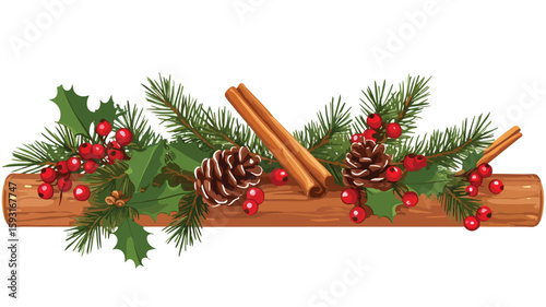 Festive Spruce Wooden Plank with Cinnamon Berries