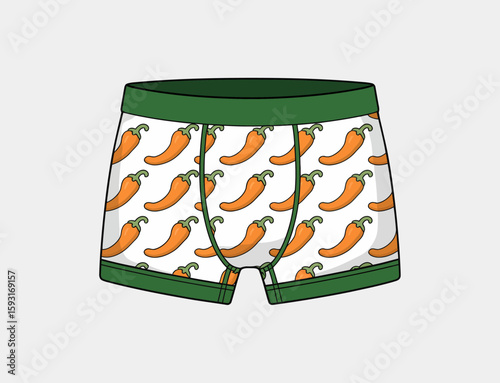 A quirky pair of boxer briefs featuring a fun spicy chili design, perfect for adding a dash of humor and personality to everyday underwear choices.