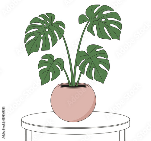 A chic illustration of a monstera plant in a decorative pot, symbolizing indoor gardening, modern aesthetics, and the vibrant life that plants bring into living spaces.