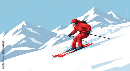 Skier Enjoying the Winter Landscape in the Mountains