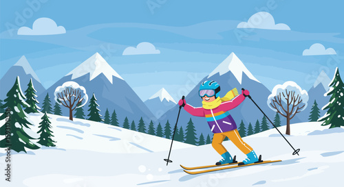 Skier Enjoying the Winter Landscape in the Mountains