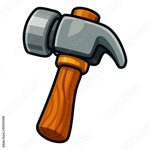 Cartoon Hammer Icon – Game Tool Item with Wooden Handle