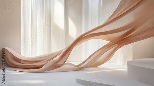 Smooth curves in mocha mousse tones flowing like waves with soft light and organic texture Generative AI