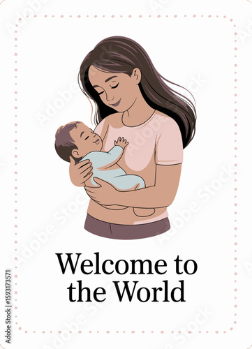A touching illustration of a mother cradling her newborn baby, representing love, tenderness, and the joy of welcoming new life into the world.