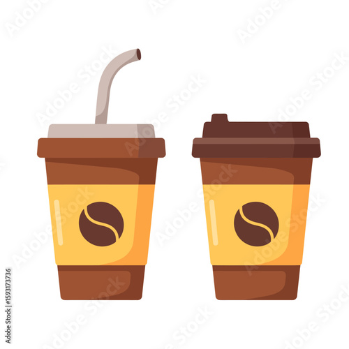 This image displays two coffee cups, one ready to sip with a straw and another with a lid, showcasing convenient options for coffee lovers on-the-go.